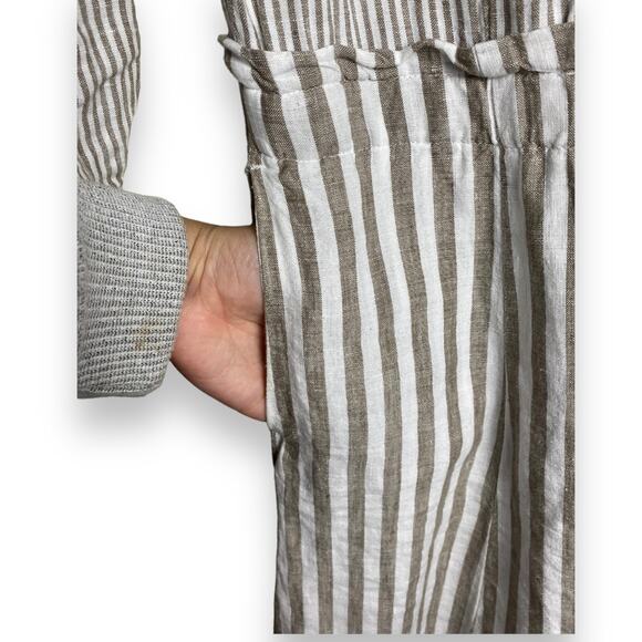 J JILL DRESS S LOVE LINEN STRIPE COTTAGECORE SHIRTDRESSLATTE TAN WHITE MAXI LONG - Picture 8 of 11